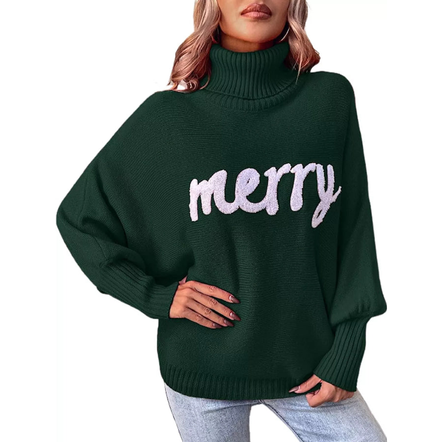 Christmas Letter Turtleneck Sweater Apparel and Accessories