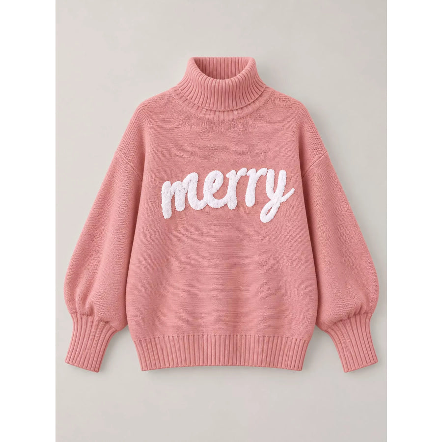 Christmas Letter Turtleneck Sweater Apparel and Accessories