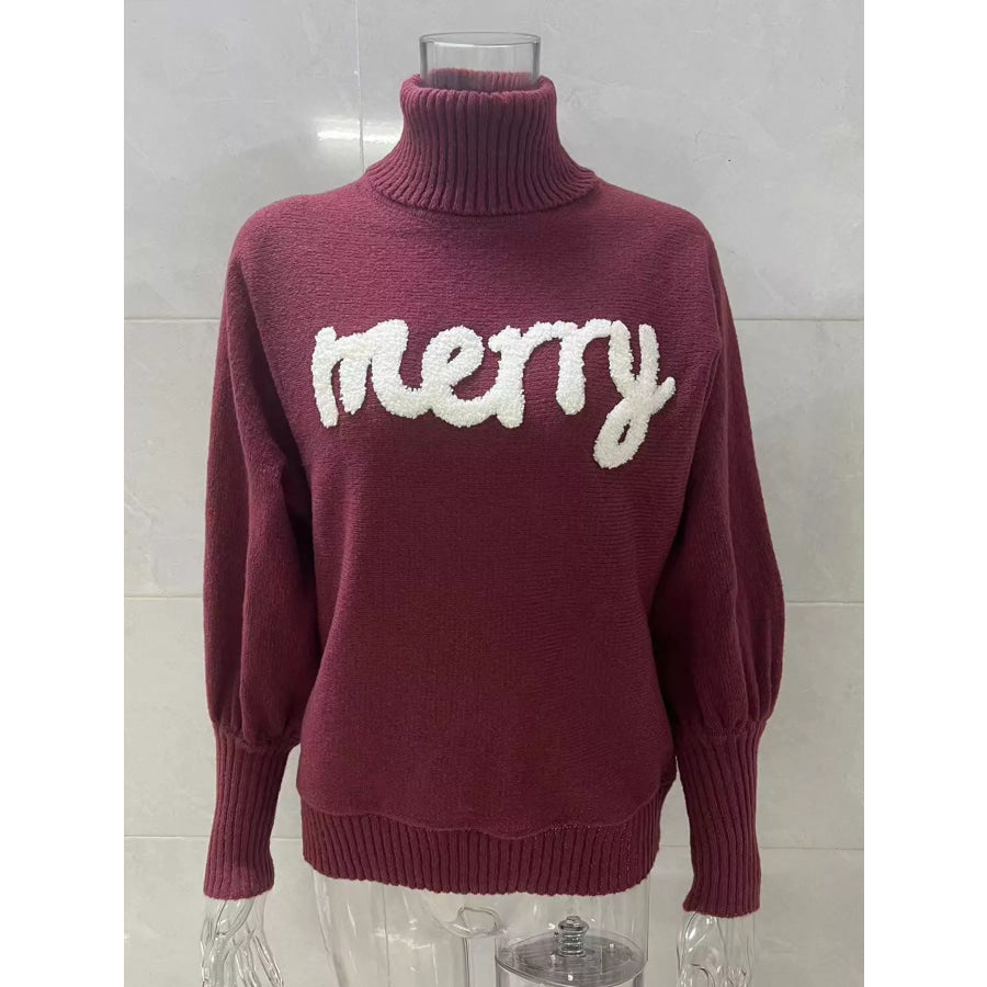 Christmas Letter Turtleneck Sweater Apparel and Accessories