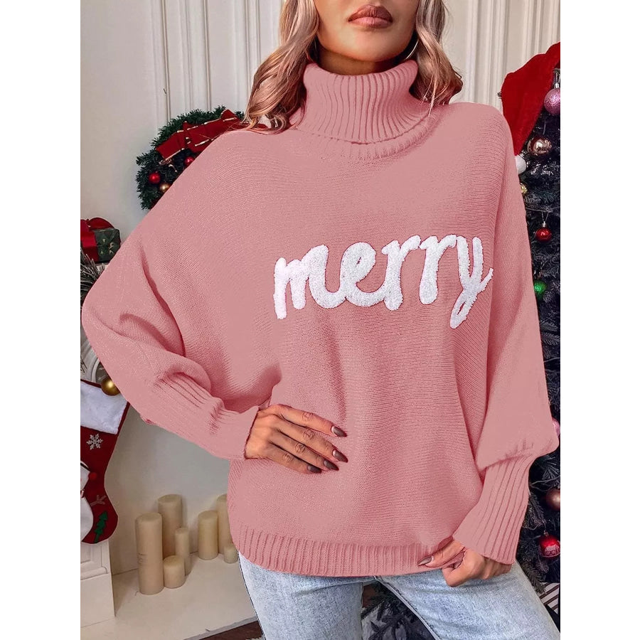 Christmas Letter Turtleneck Sweater Apparel and Accessories