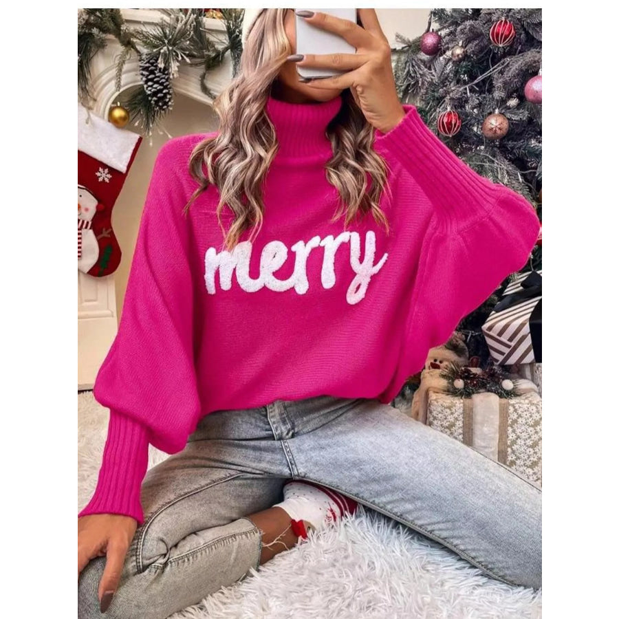 Christmas Letter Turtleneck Sweater Apparel and Accessories