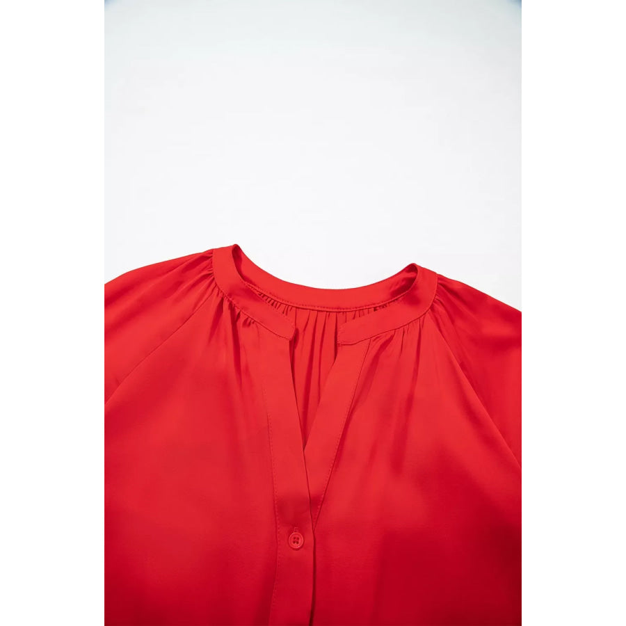 Christmas Patchwork Lace Long Sleeve V Neck Button Front Shirt Apparel and Accessories