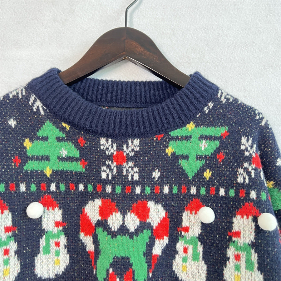 Christmas Pattern Round Neck Long Sleeve Sweater Apparel and Accessories