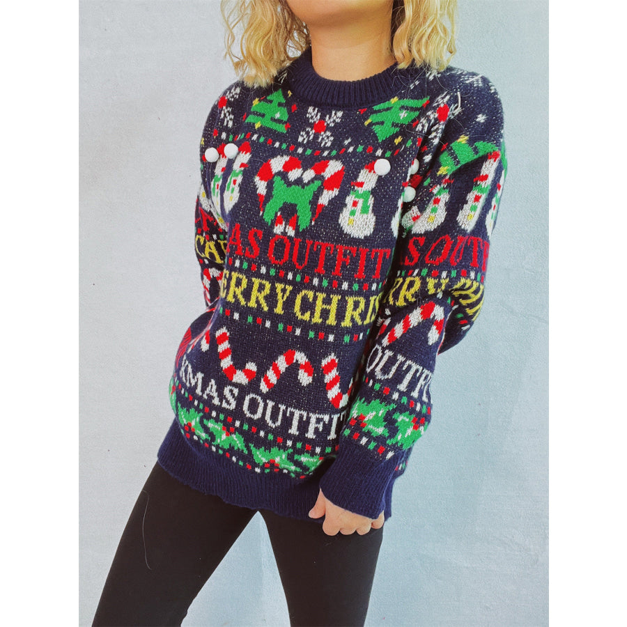 Christmas Pattern Round Neck Long Sleeve Sweater Apparel and Accessories