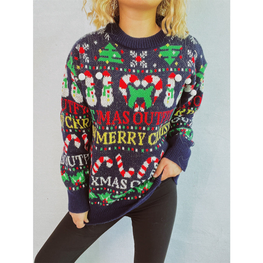 Christmas Pattern Round Neck Long Sleeve Sweater Apparel and Accessories