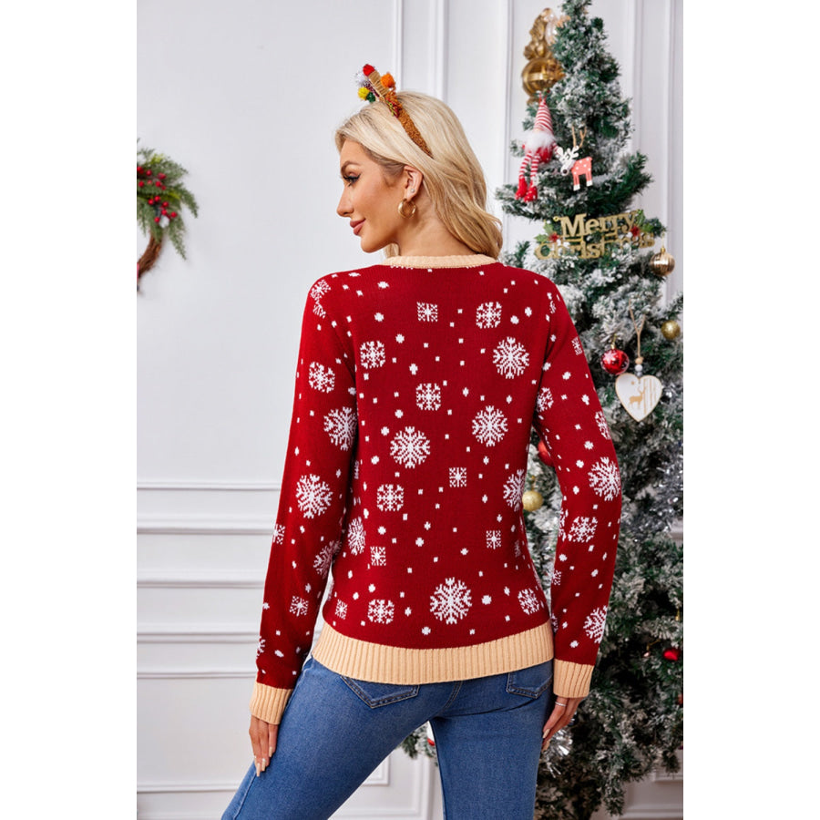 Christmas Pattern Round Neck Long Sleeve Sweater Apparel and Accessories