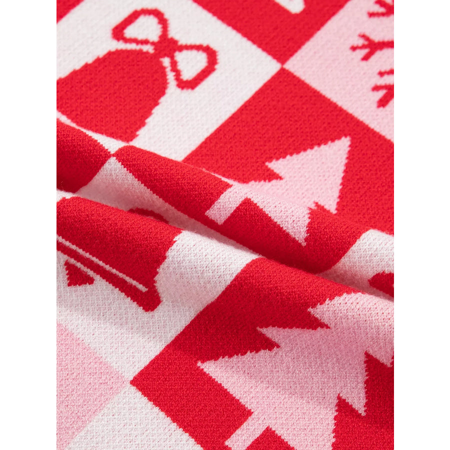Christmas Plaid Pullover Round Neck Long Sleeve Casual Fit Tunic Knitwear Sweater Apparel and Accessories