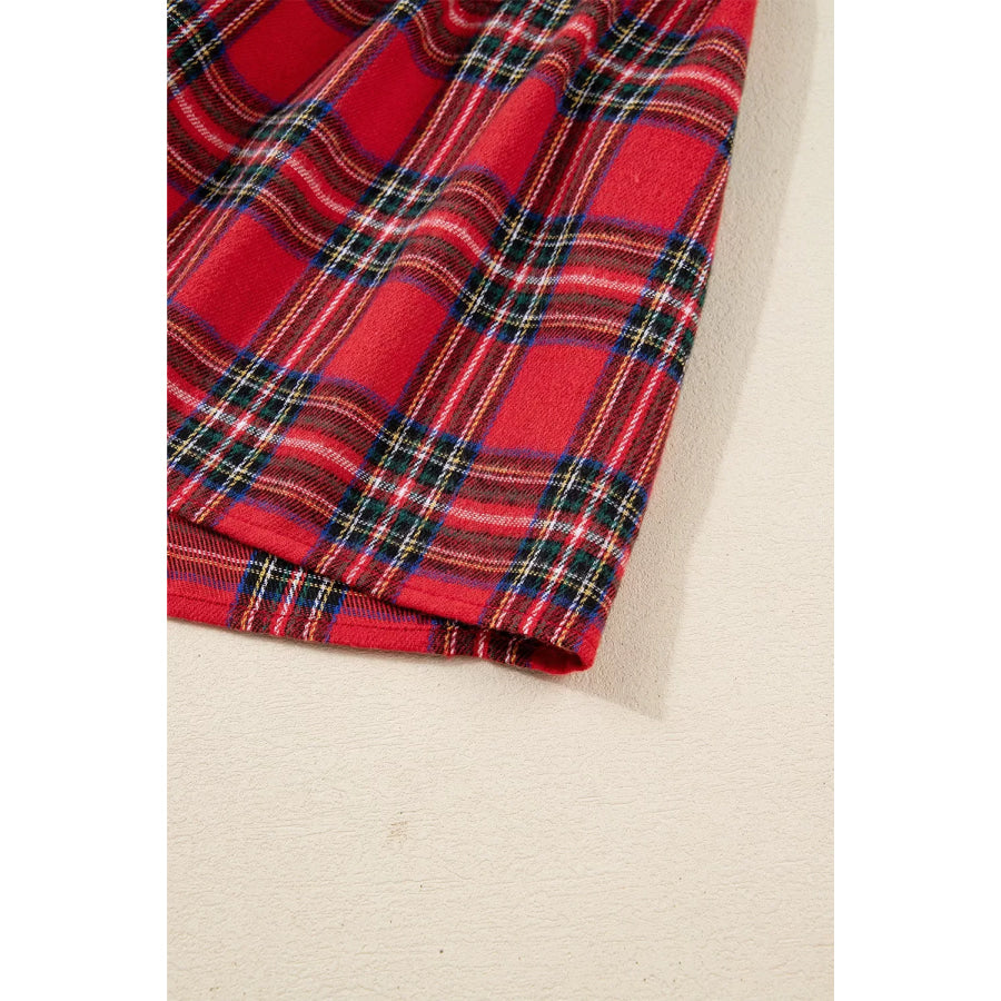 Christmas Plaid V Neck 3/4 Sleeve Tie Waist Ruffle Hem Midi Dress Apparel and Accessories