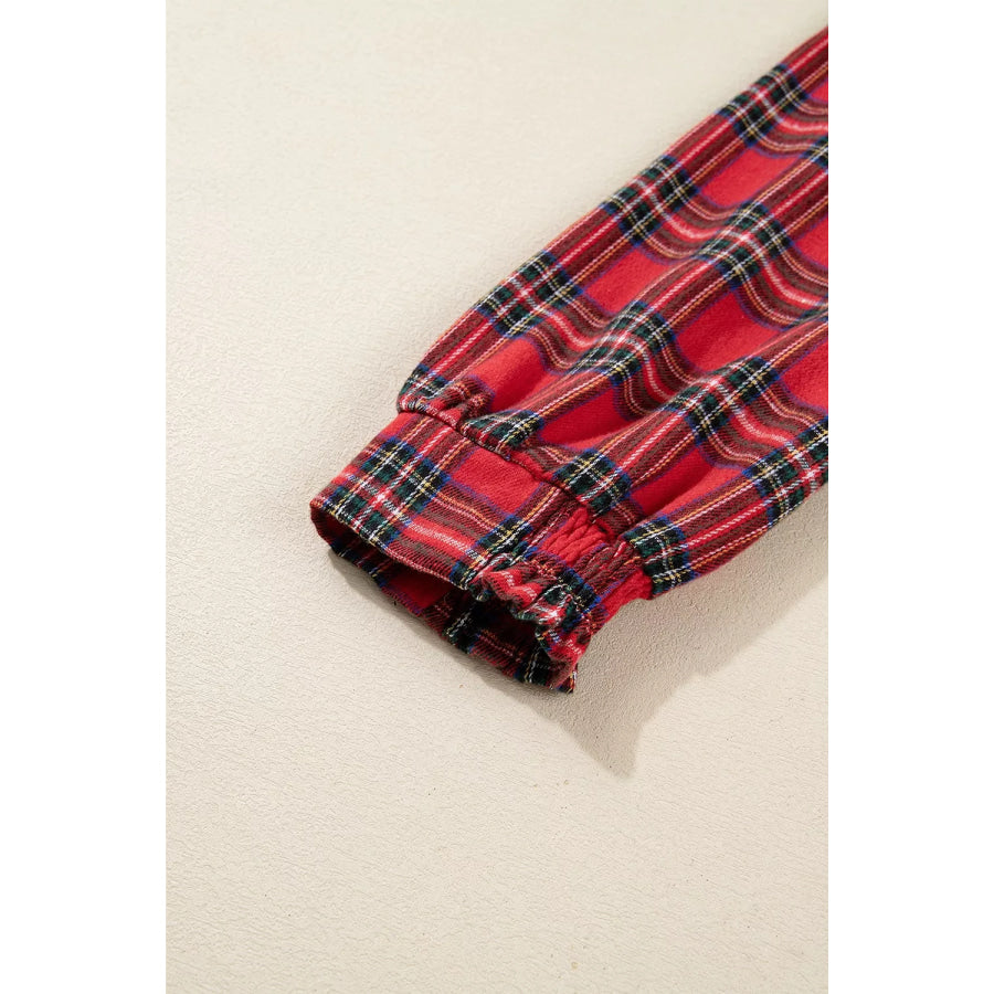 Christmas Plaid V Neck 3/4 Sleeve Tie Waist Ruffle Hem Midi Dress Apparel and Accessories