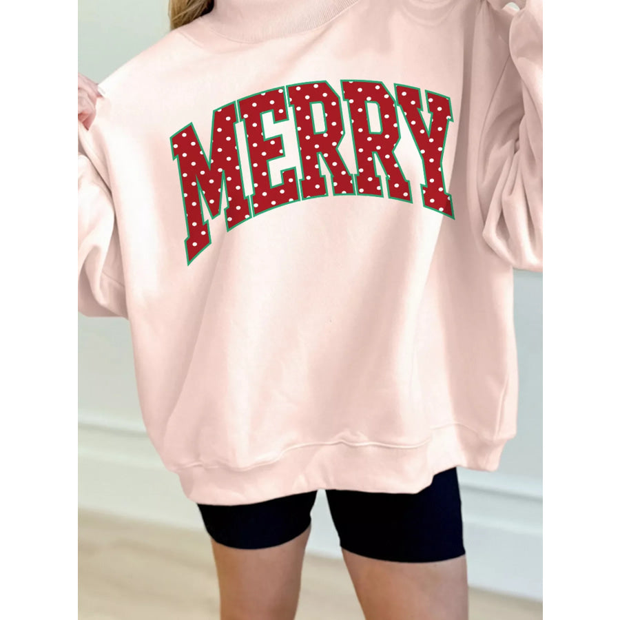 Christmas Polka Dot Lettering Mock Neck Graphic Sweatshirt Apricot / S Apparel and Accessories