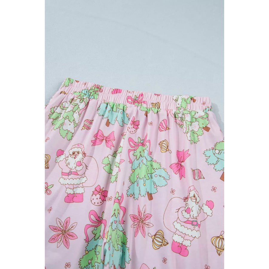 Christmas Print Button Front Long Sleeve Lounge Set Apparel and Accessories