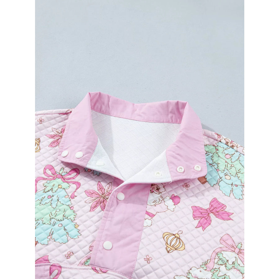 Christmas Print Collar Half Button Loose Sweatshirt Apparel and Accessories