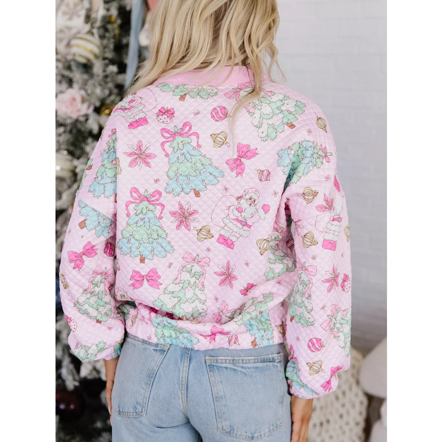 Christmas Print Collar Half Button Loose Sweatshirt Apparel and Accessories