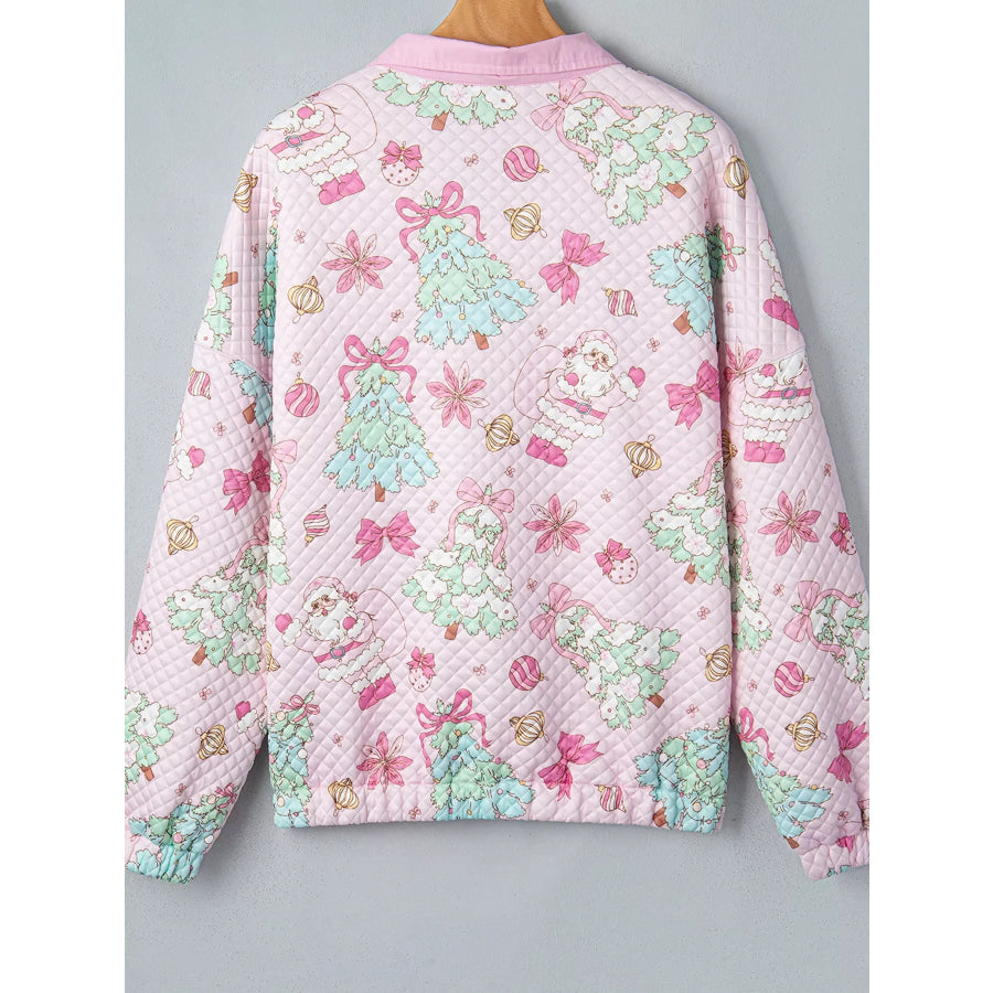 Christmas Print Collar Half Button Loose Sweatshirt Apparel and Accessories