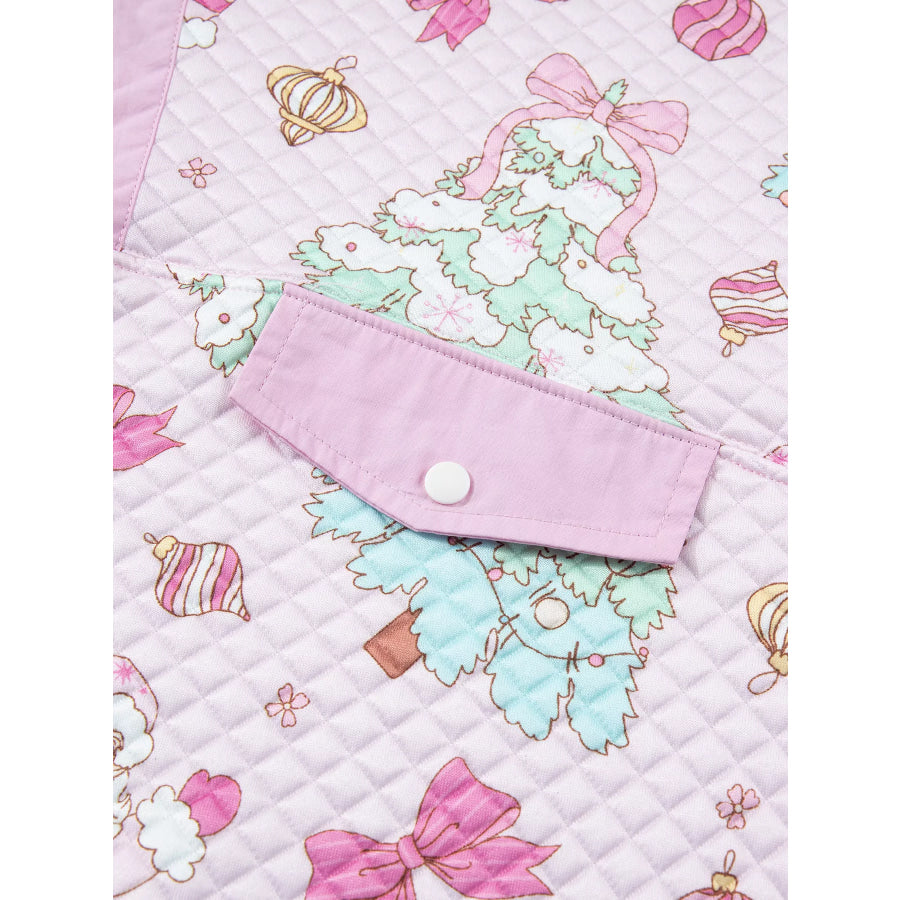 Christmas Print Collar Half Button Loose Sweatshirt Apparel and Accessories