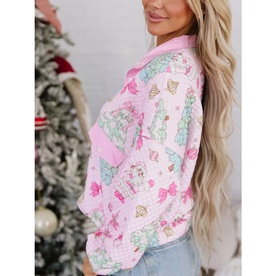 Christmas Print Collar Half Button Loose Sweatshirt Apparel and Accessories