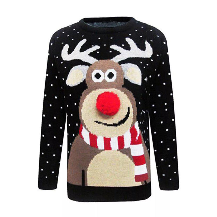 Christmas Reindeer Graphic Round Neck Sweater Apparel and Accessories