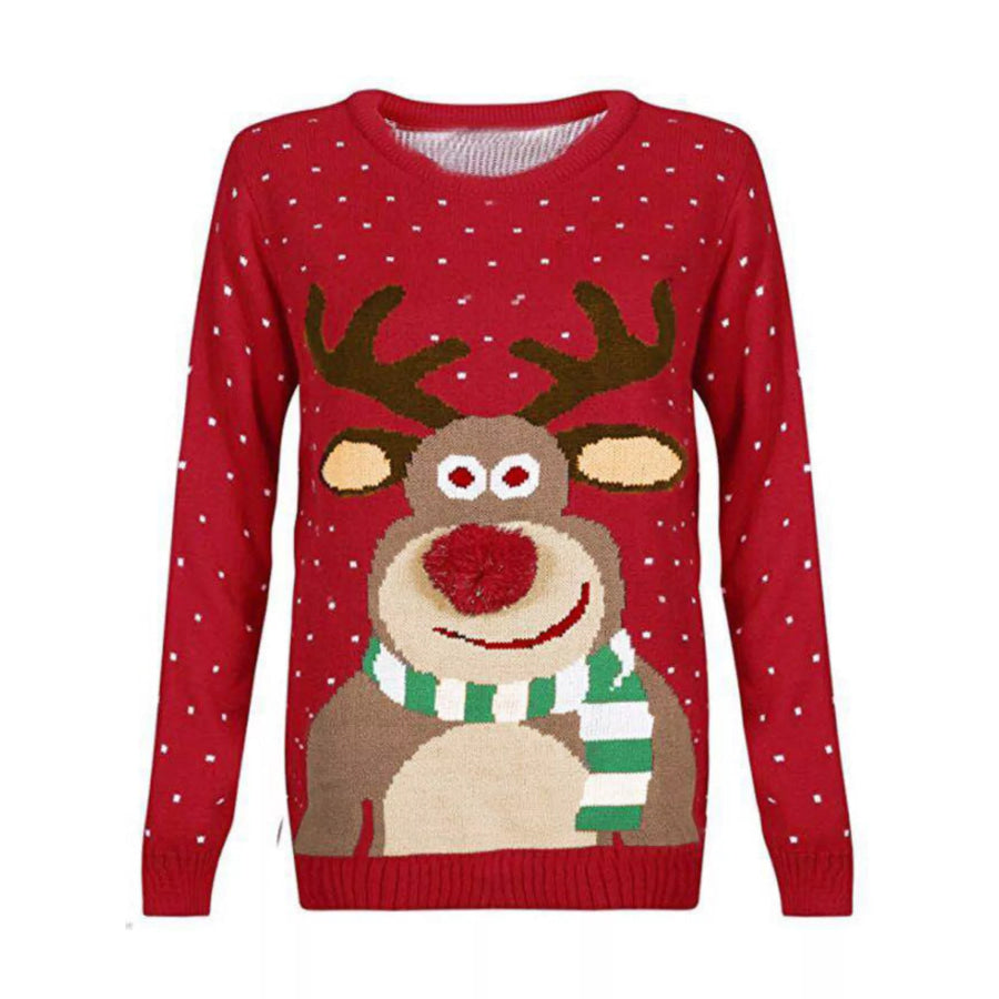 Christmas Reindeer Graphic Round Neck Sweater Apparel and Accessories