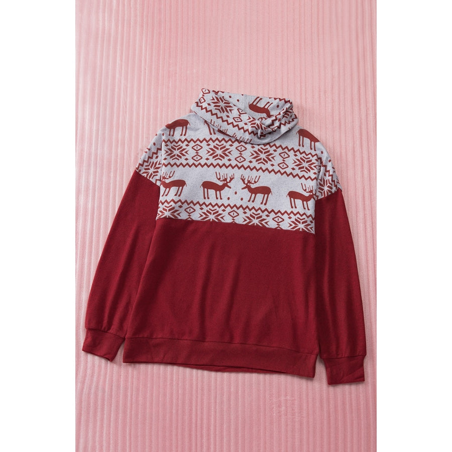 Christmas Reindeer Print Turtleneck Sweatshirt Red/Gray / S