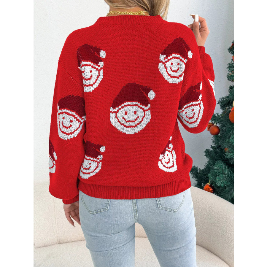 Christmas Santa Smiley Face Pattern Sweater Apparel and Accessories