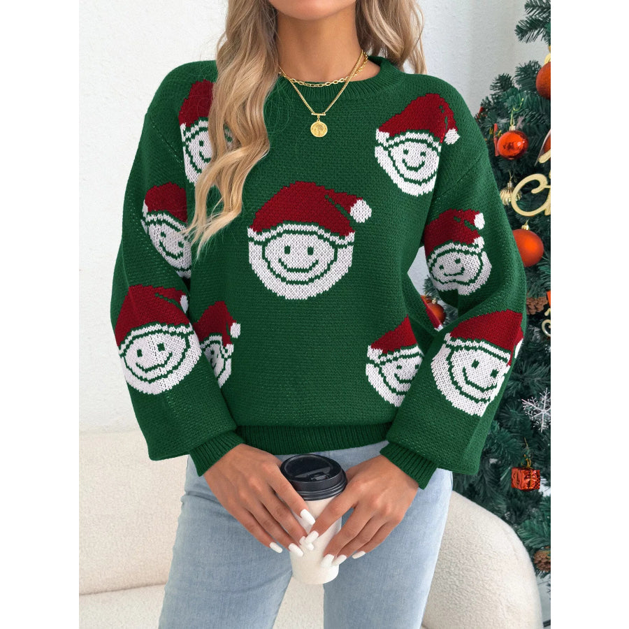 Christmas Santa Smiley Face Pattern Sweater Green / S Apparel and Accessories