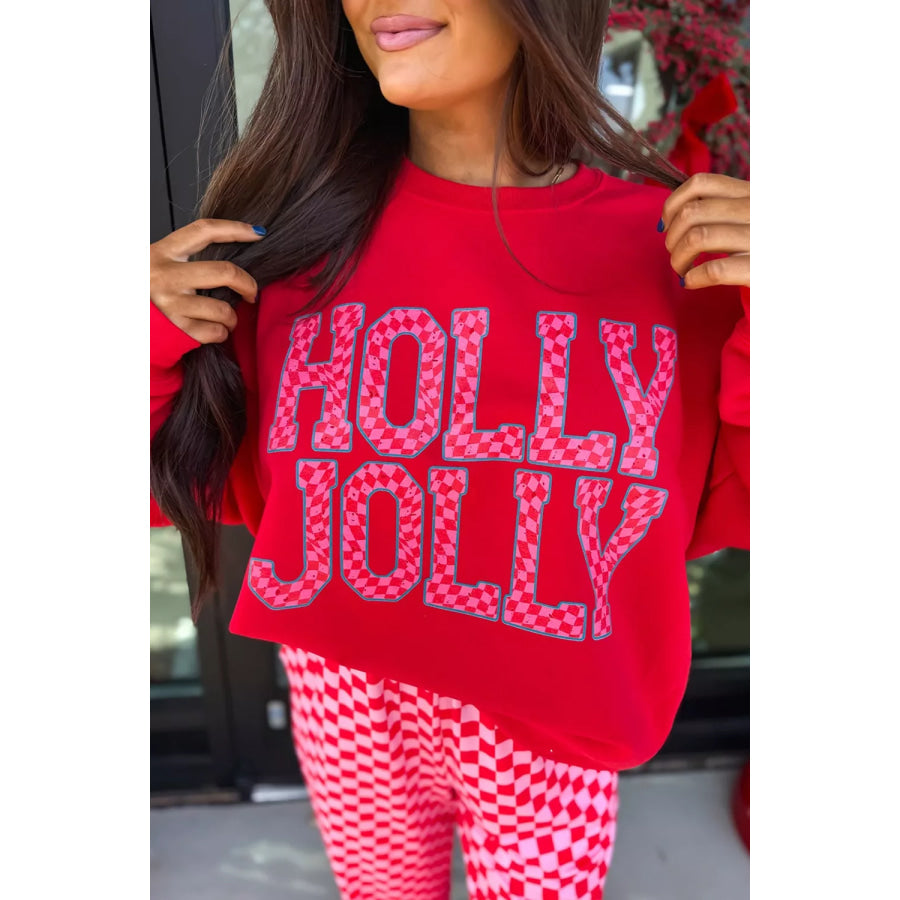 Christmas Slogan Graphic Plaid Contrast Top and Pants Set Apparel and Accessories