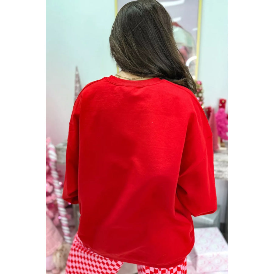 Christmas Slogan Graphic Plaid Contrast Top and Pants Set Apparel and Accessories