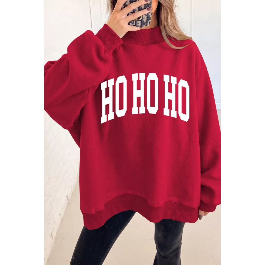 Christmas Slogan MERRY High Neck Tunic Holiday Sweatshirt Apparel and Accessories