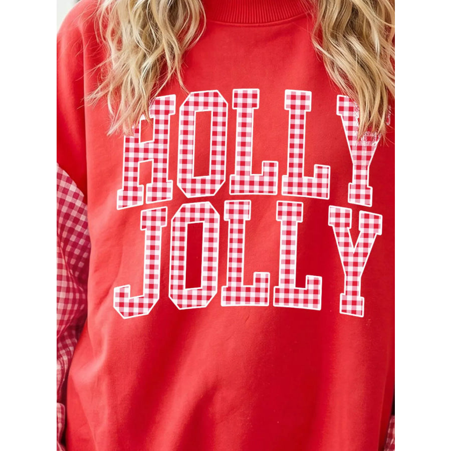 Christmas Slogan Plaid Sleeve Patchwork Holiday Sweatshirt Apparel and Accessories