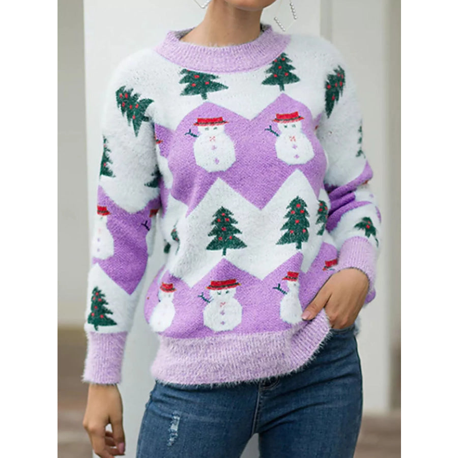 Christmas Snowman Dropped Shoulder Sweater Purple / S Apparel and Accessories
