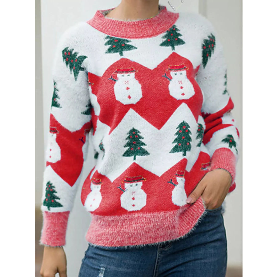 Christmas Snowman Dropped Shoulder Sweater Red / S Apparel and Accessories
