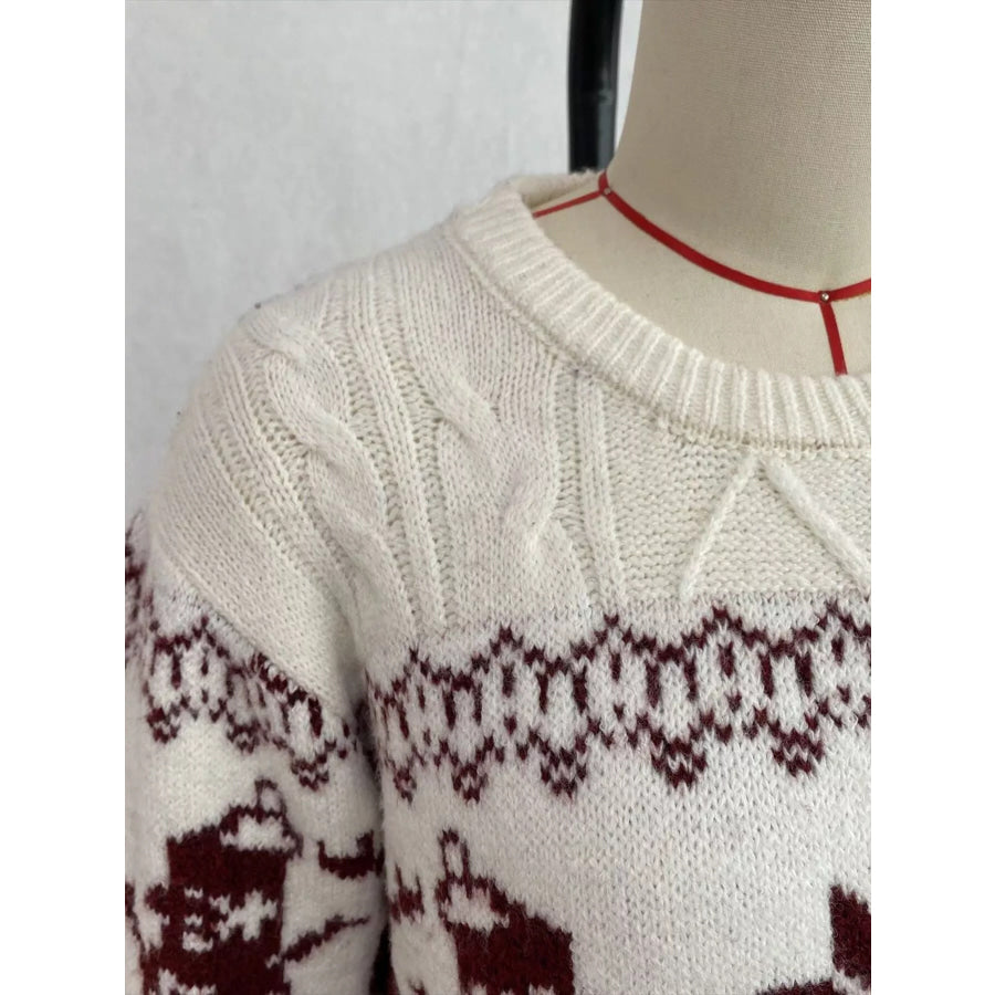 Christmas Snowman Pattern Cable Knit Sweater Apparel and Accessories
