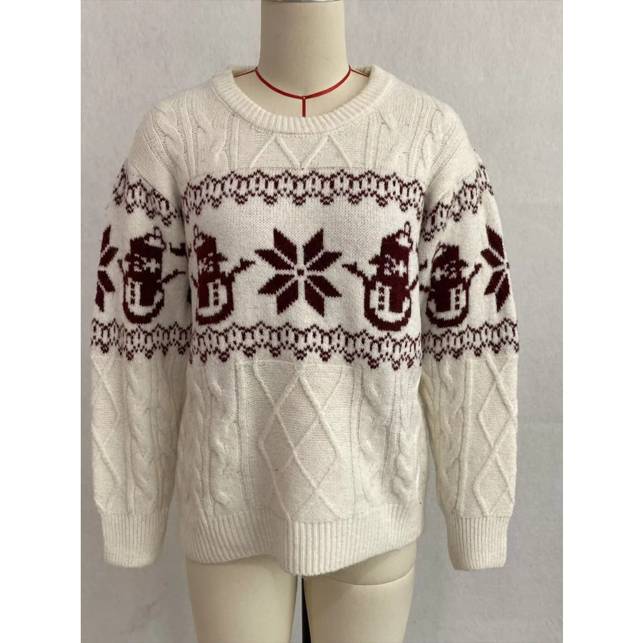 Christmas Snowman Pattern Cable Knit Sweater Apparel and Accessories