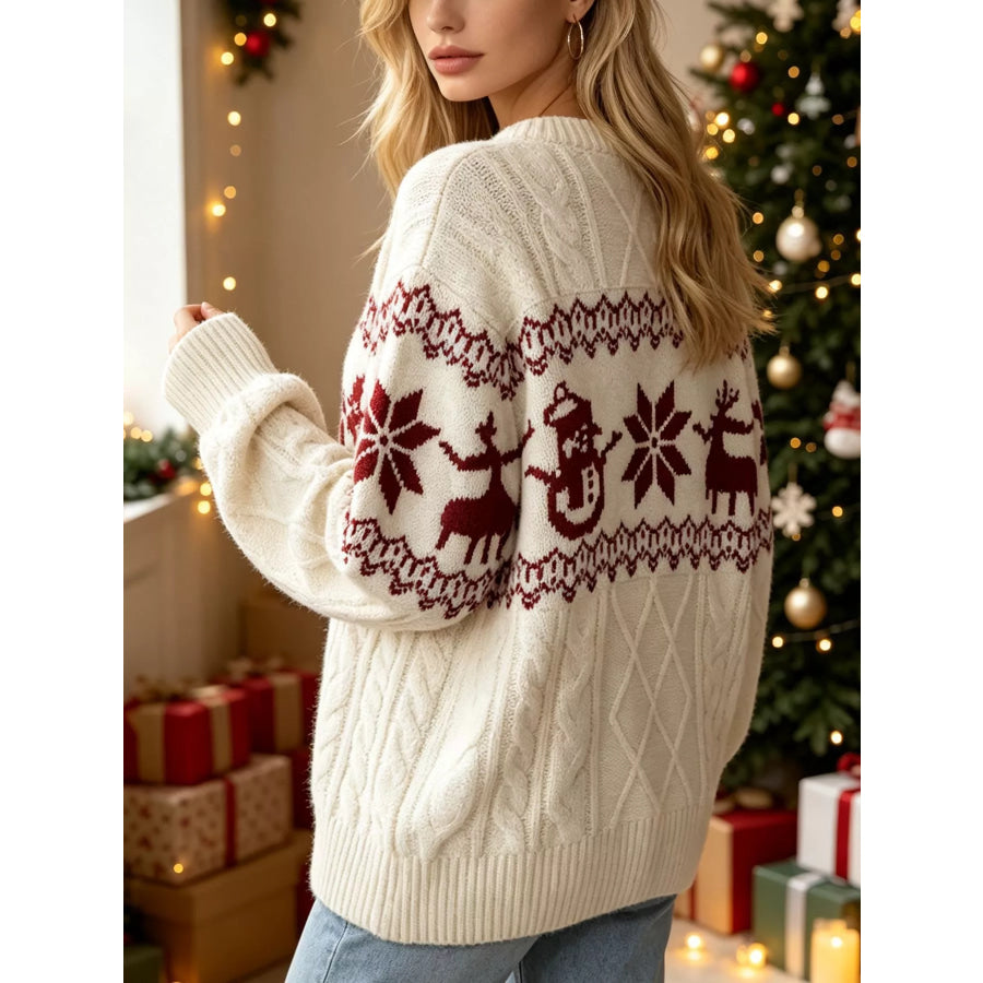 Christmas Snowman Pattern Cable Knit Sweater Apparel and Accessories
