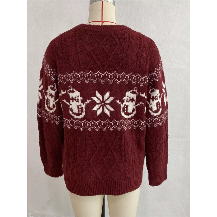 Christmas Snowman Pattern Cable Knit Sweater Apparel and Accessories