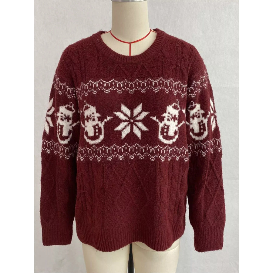 Christmas Snowman Pattern Cable Knit Sweater Apparel and Accessories