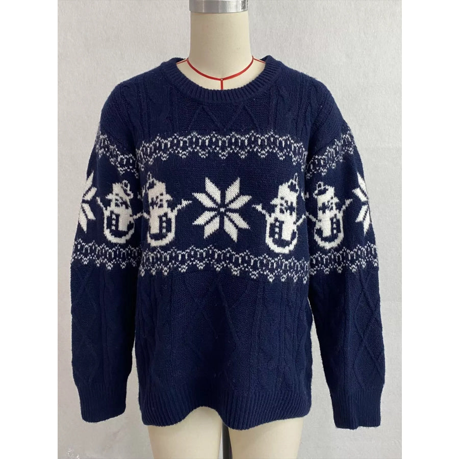 Christmas Snowman Pattern Cable Knit Sweater Apparel and Accessories