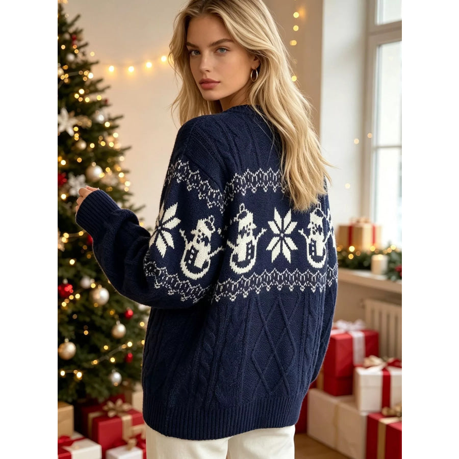 Christmas Snowman Pattern Cable Knit Sweater Apparel and Accessories