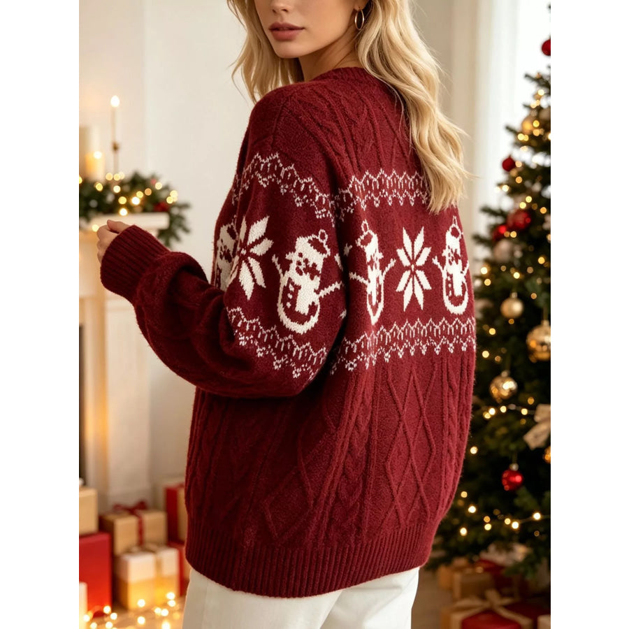 Christmas Snowman Pattern Cable Knit Sweater Apparel and Accessories