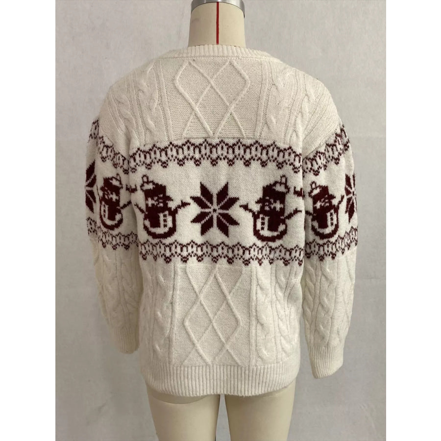 Christmas Snowman Pattern Cable Knit Sweater Apparel and Accessories
