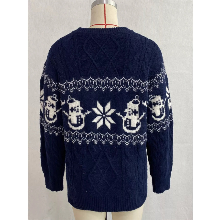 Christmas Snowman Pattern Cable Knit Sweater Apparel and Accessories