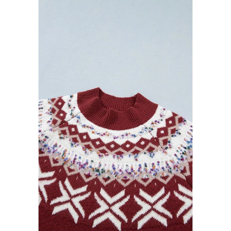 Christmas Theme Geometric Pattern Knit Round Neck Shift Sweater Apparel and Accessories