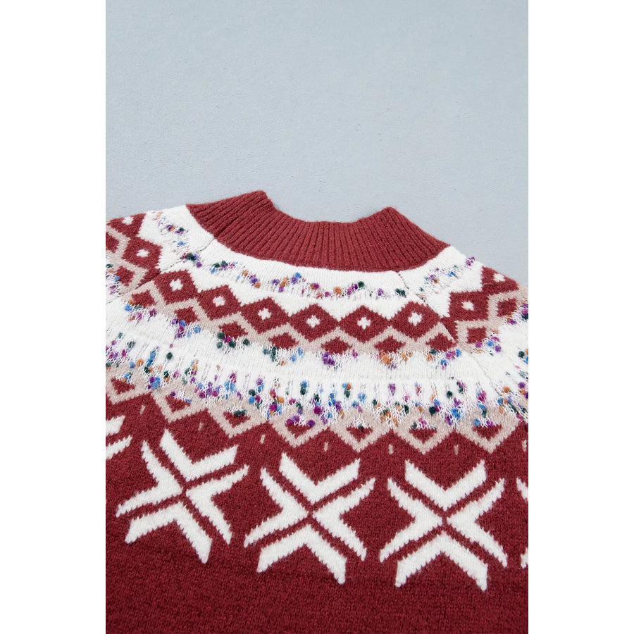 Christmas Theme Geometric Pattern Knit Round Neck Shift Sweater Apparel and Accessories