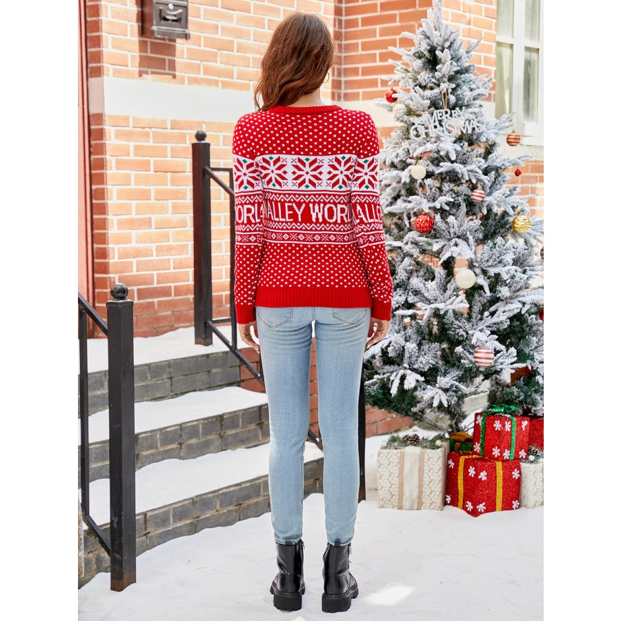 Christmas Theme Round Neck Sweater Red / S