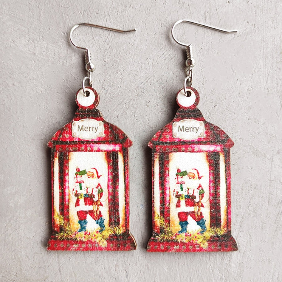 Christmas Themed Wood Dangle Earrings Style C / One Size