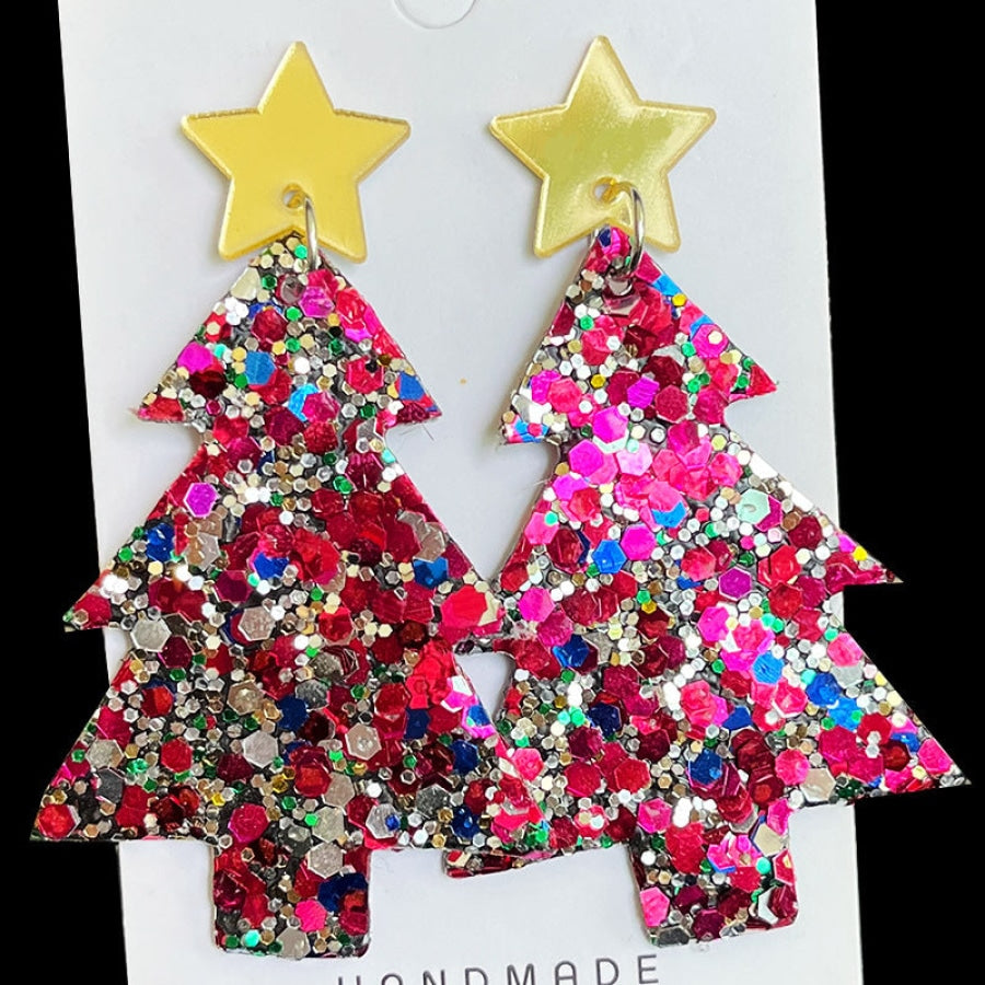 Christmas Tree Acrylic Dangle Earrings Deep Rose / One Size