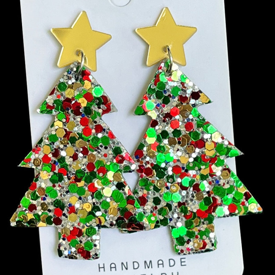 Christmas Tree Acrylic Dangle Earrings Mid Green / One Size