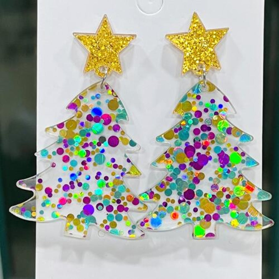 Christmas Tree Acrylic Dangle Earrings Mid Green / One Size