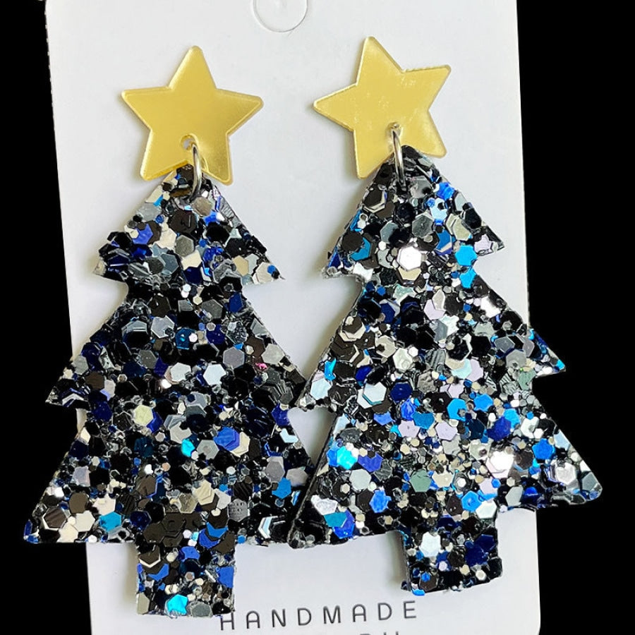 Christmas Tree Acrylic Dangle Earrings Navy / One Size