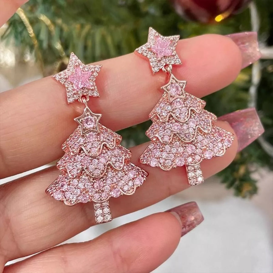 Christmas Tree Dangle Earrings Blush Pink / One Size Apparel and Accessories